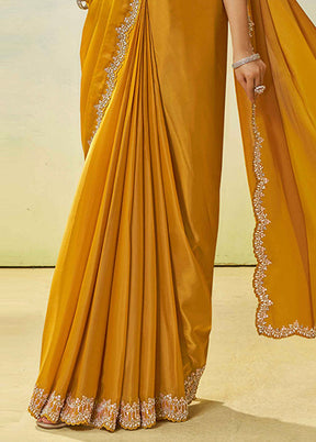 Yellow Spun Silk Saree With Blouse Piece (Ready to Wear Saree)
