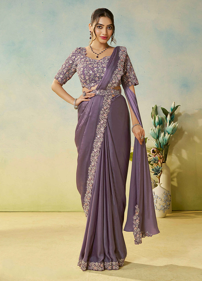 Lavender Spun Silk Saree With Blouse Piece (Ready to Wear Saree)