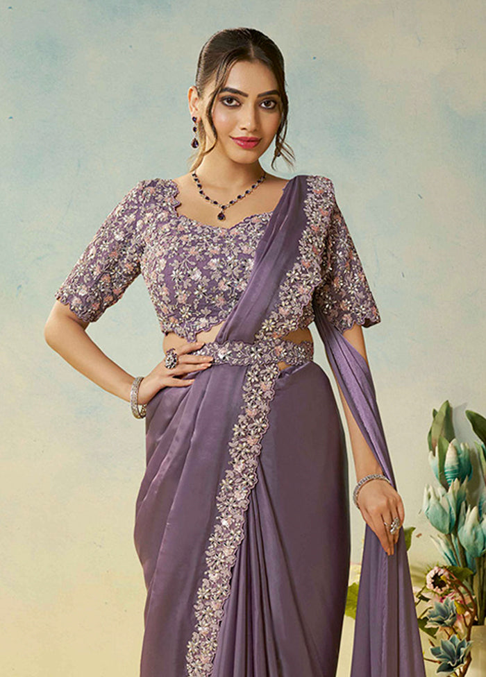 Lavender Spun Silk Saree With Blouse Piece (Ready to Wear Saree)