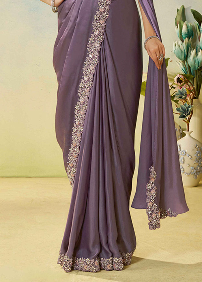 Lavender Spun Silk Saree With Blouse Piece (Ready to Wear Saree)