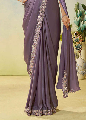 Lavender Spun Silk Saree With Blouse Piece (Ready to Wear Saree)