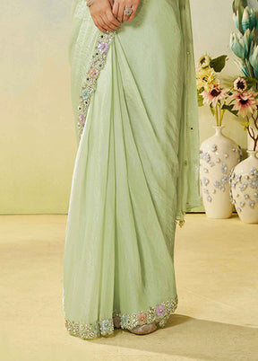 Green Spun Silk Saree With Blouse Piece (Ready to Wear Saree)
