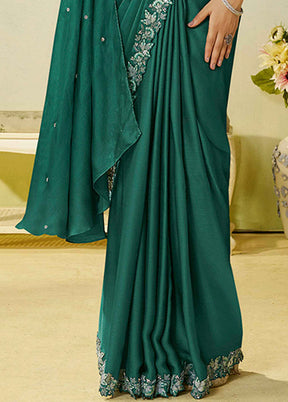 Green Spun Silk Saree With Blouse Piece (Ready to Wear Saree)