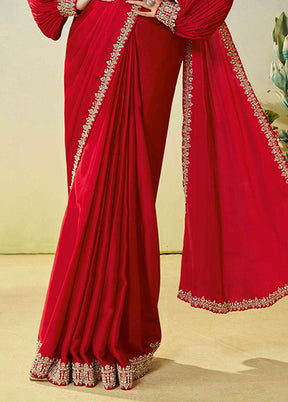 Red Spun Silk Saree With Blouse Piece (Ready to Wear Saree)