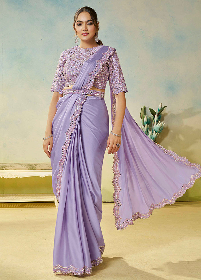 Lavender Spun Silk Saree With Blouse Piece (Ready to Wear Saree)