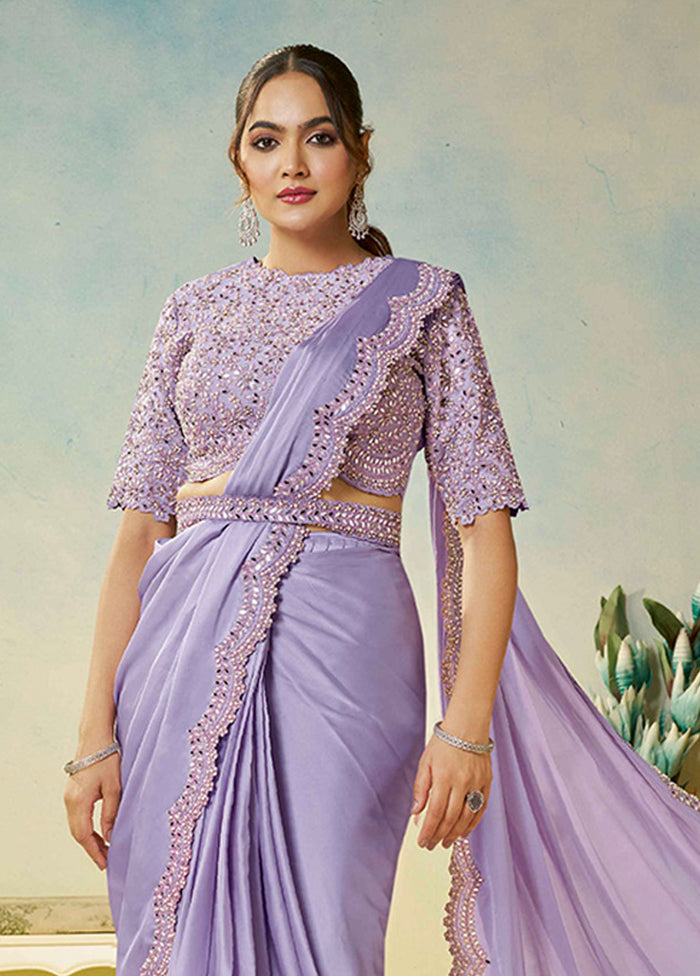 Lavender Spun Silk Saree With Blouse Piece (Ready to Wear Saree)