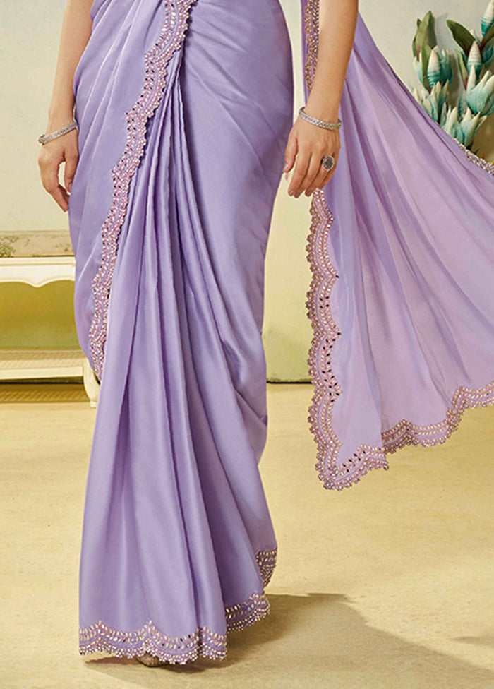 Lavender Spun Silk Saree With Blouse Piece (Ready to Wear Saree)