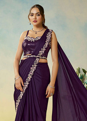 Purple Spun Silk Saree With Blouse Piece (Ready to Wear Saree)