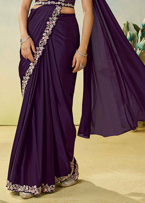 Purple Spun Silk Saree With Blouse Piece (Ready to Wear Saree)