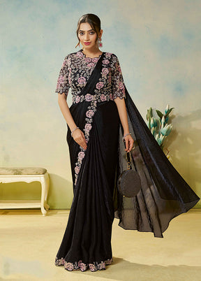 Black Spun Silk Saree With Blouse Piece (Ready to Wear Saree)