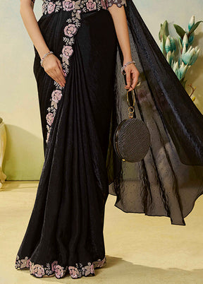 Black Spun Silk Saree With Blouse Piece (Ready to Wear Saree)
