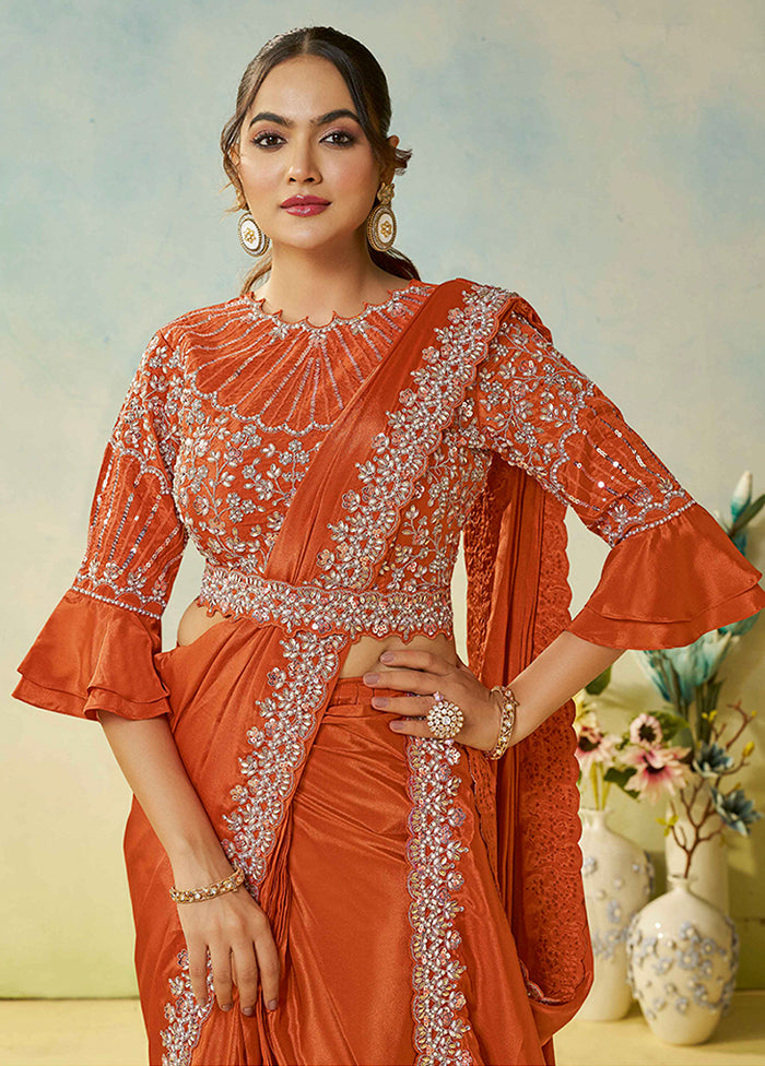 Brown Spun Silk Saree With Blouse Piece (Ready to Wear Saree)