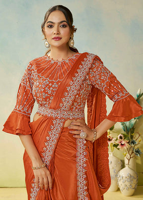 Brown Spun Silk Saree With Blouse Piece (Ready to Wear Saree)