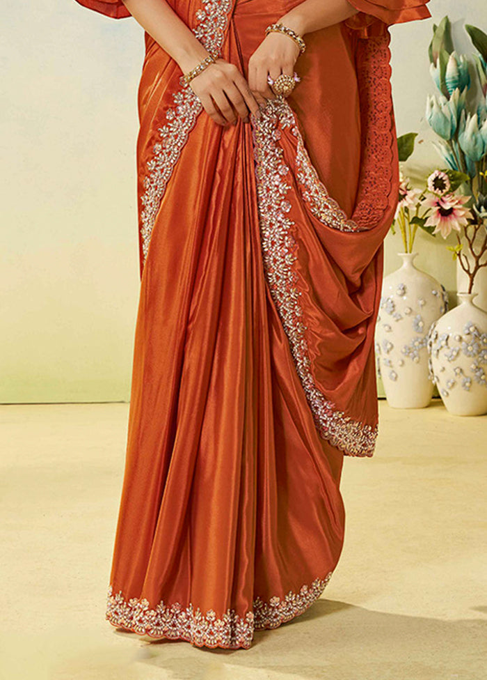Brown Spun Silk Saree With Blouse Piece (Ready to Wear Saree)