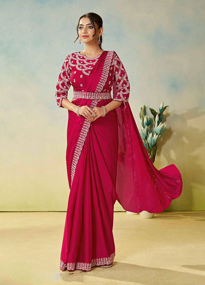Pink Spun Silk Saree With Blouse Piece (Ready to Wear Saree)