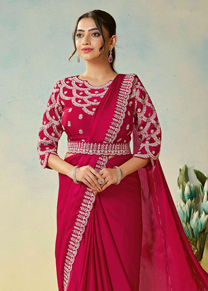 Pink Spun Silk Saree With Blouse Piece (Ready to Wear Saree)