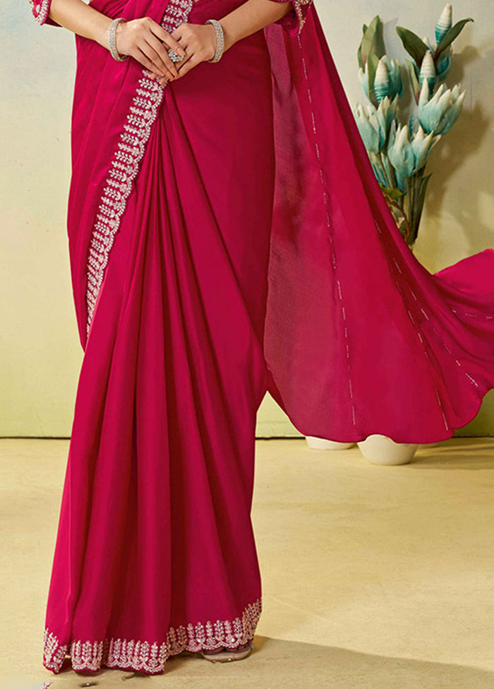 Pink Spun Silk Saree With Blouse Piece (Ready to Wear Saree)