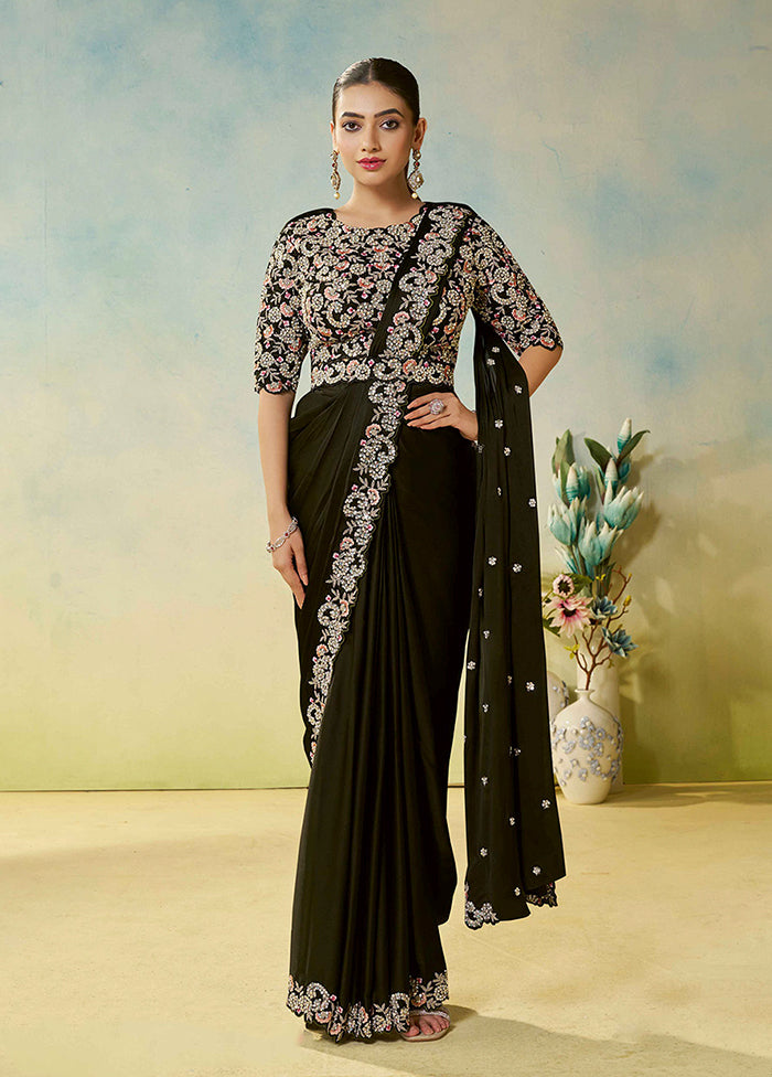 Green Spun Silk Saree With Blouse Piece (Ready to Wear Saree)