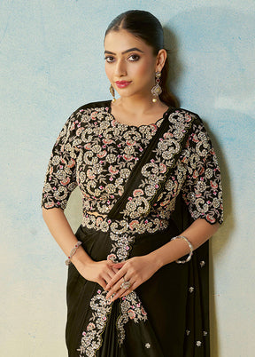 Green Spun Silk Saree With Blouse Piece (Ready to Wear Saree)