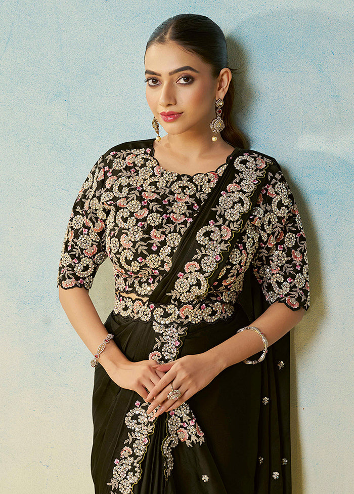 Green Spun Silk Saree With Blouse Piece (Ready to Wear Saree)