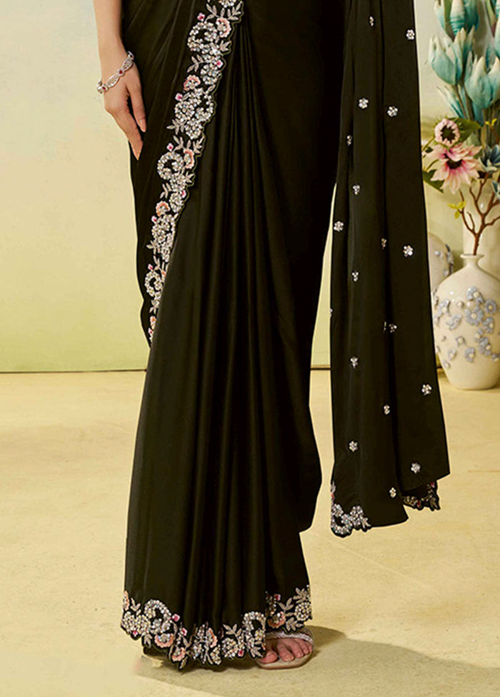 Green Spun Silk Saree With Blouse Piece (Ready to Wear Saree)