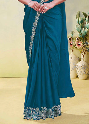 Blue Spun Silk Saree With Blouse Piece (Ready to Wear Saree)