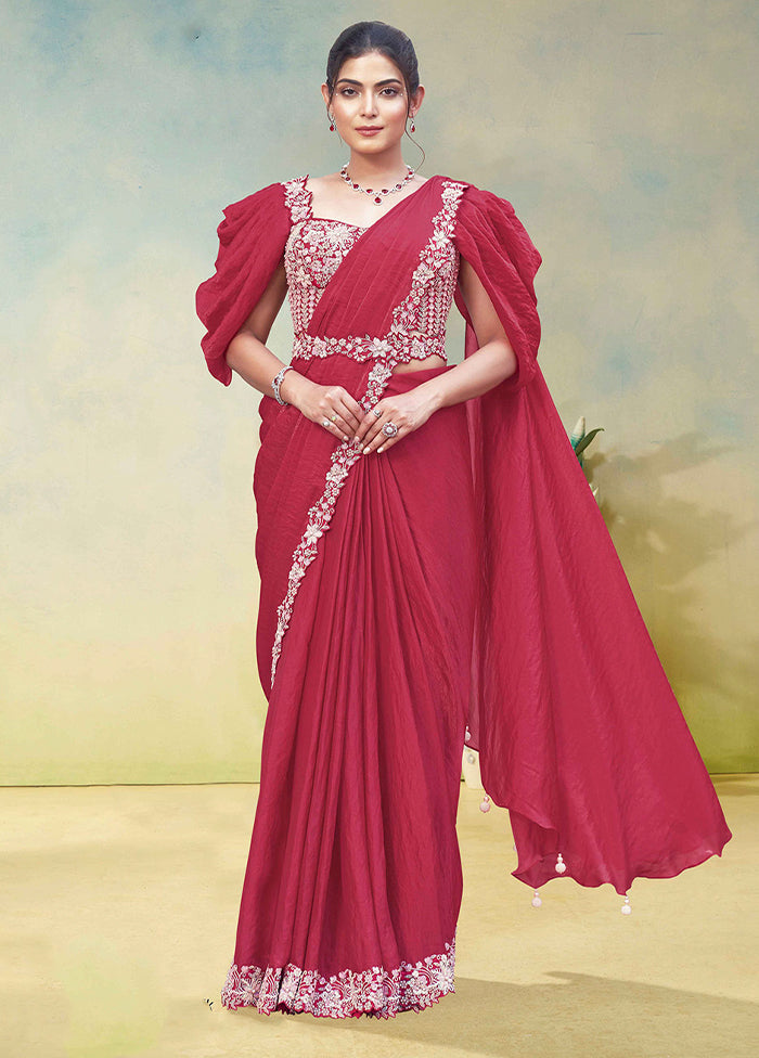 Multicolor Spun Silk Saree With Blouse Piece (Ready to Wear Saree)