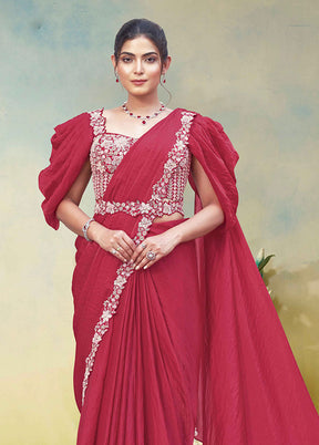 Multicolor Spun Silk Saree With Blouse Piece (Ready to Wear Saree)