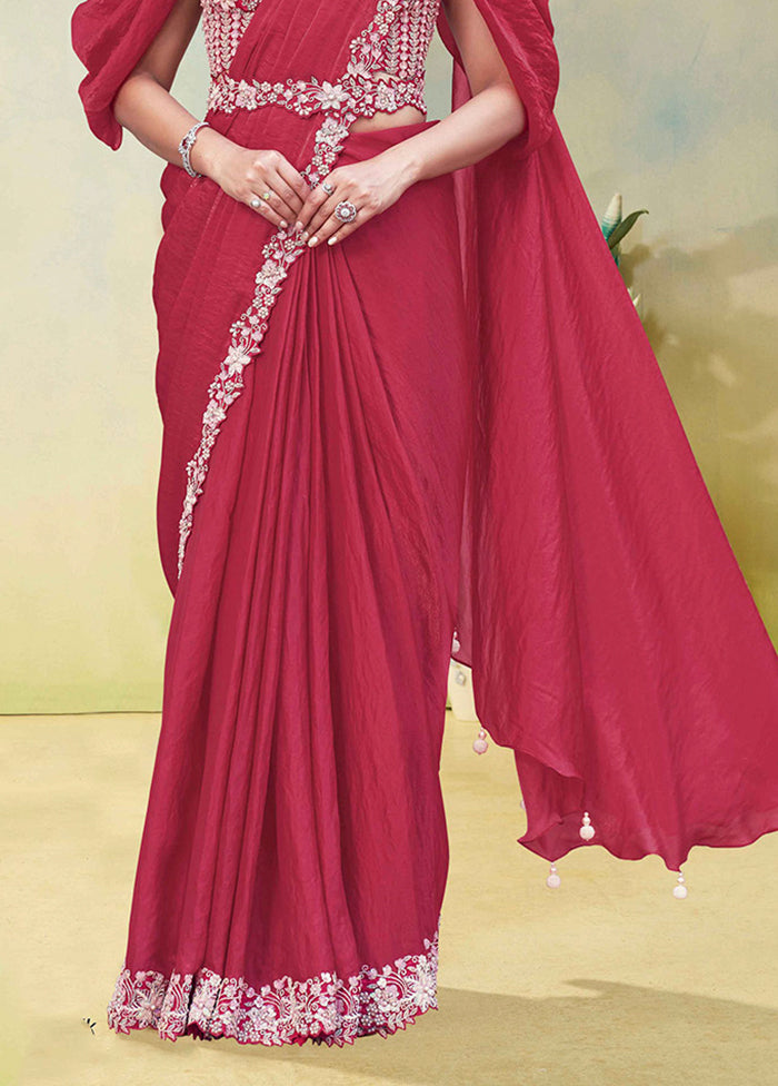 Multicolor Spun Silk Saree With Blouse Piece (Ready to Wear Saree)