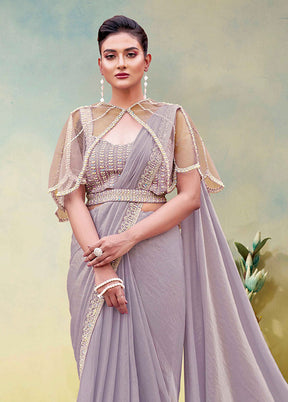 Lavender Spun Silk Saree With Blouse Piece (Ready to Wear Saree)