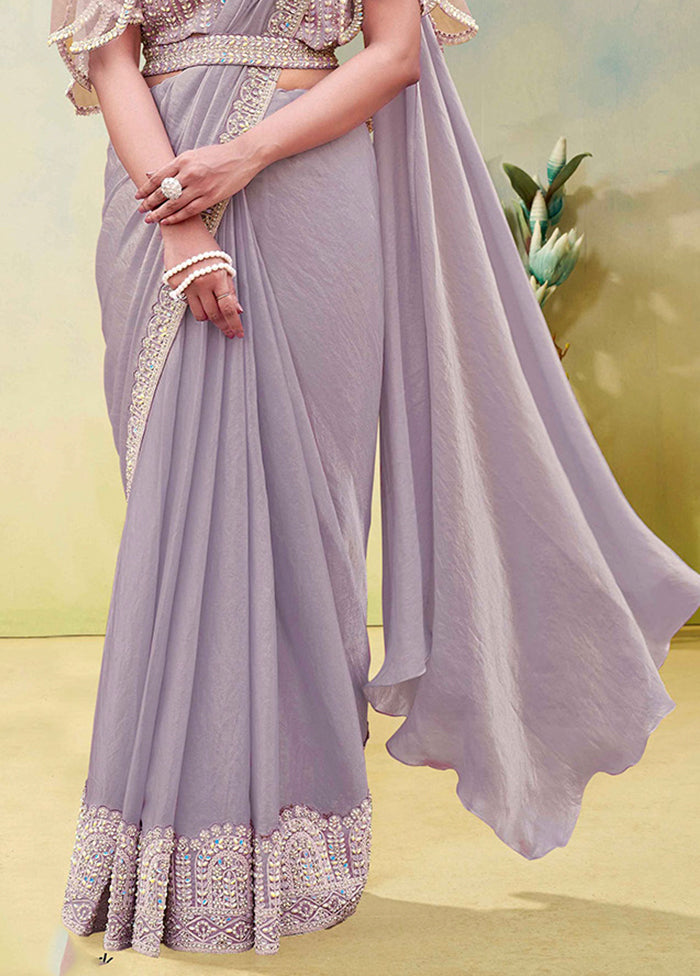 Lavender Spun Silk Saree With Blouse Piece (Ready to Wear Saree)