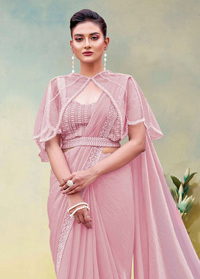 Pink Spun Silk Saree With Blouse Piece (Ready to Wear Saree)