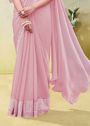 Pink Spun Silk Saree With Blouse Piece (Ready to Wear Saree)