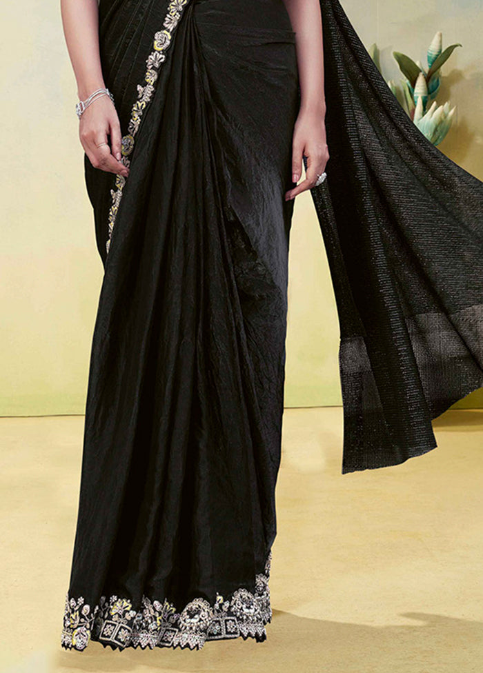 Black Spun Silk Saree With Blouse Piece (Ready to Wear Saree)