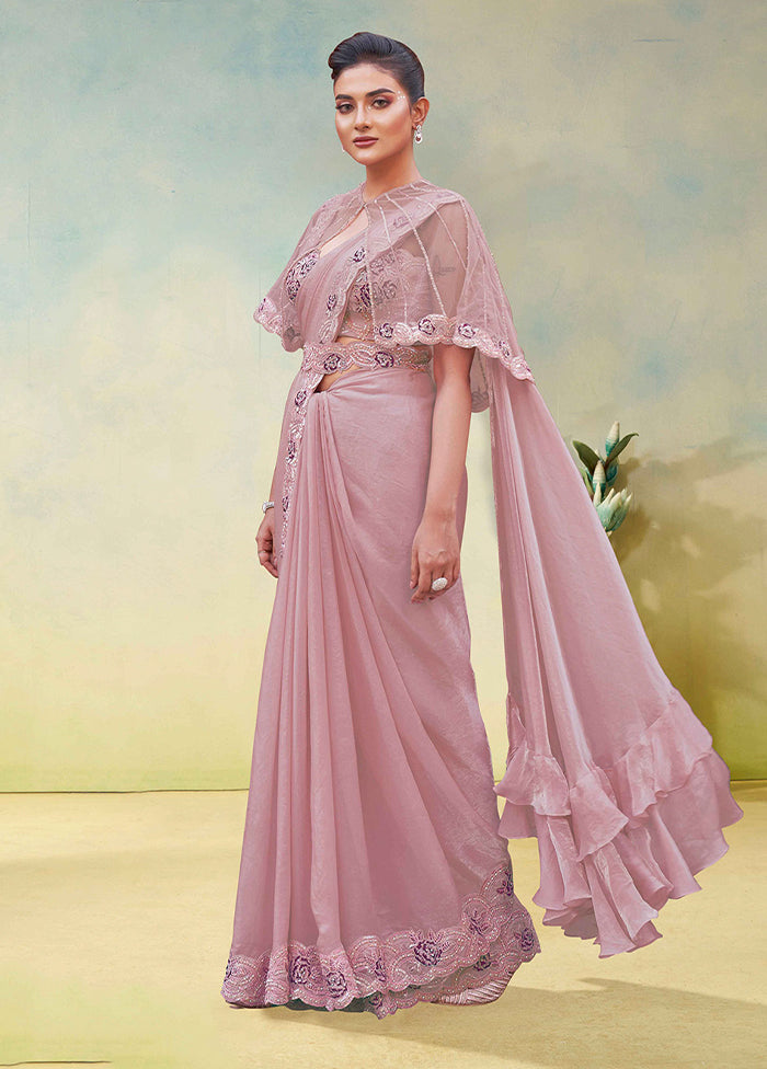 Pink Spun Silk Saree With Blouse Piece (Ready to Wear Saree)