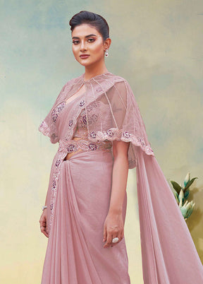 Pink Spun Silk Saree With Blouse Piece (Ready to Wear Saree)