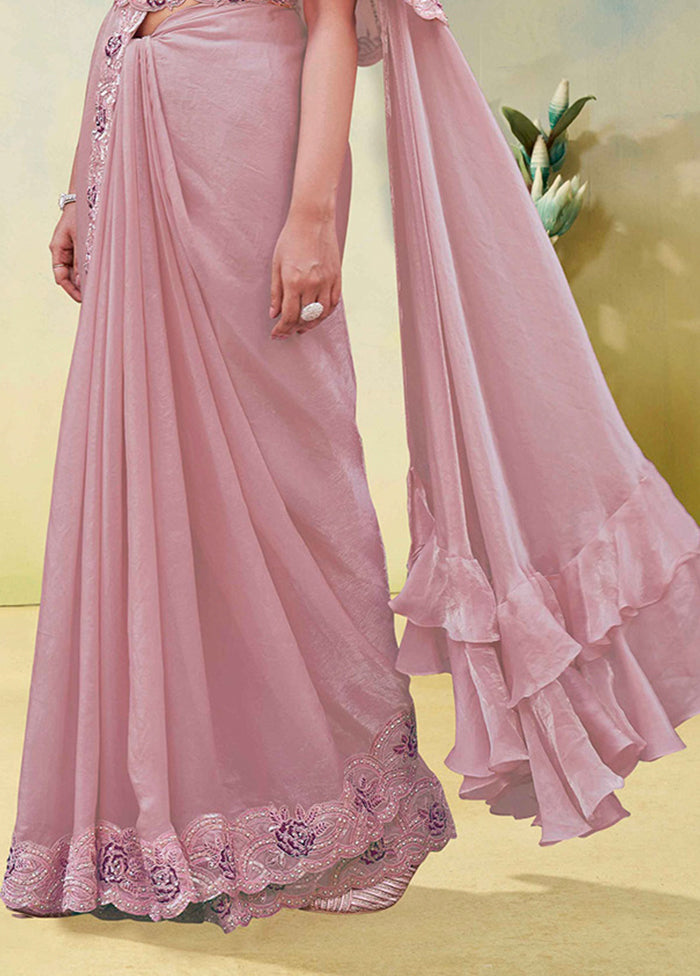 Pink Spun Silk Saree With Blouse Piece (Ready to Wear Saree)