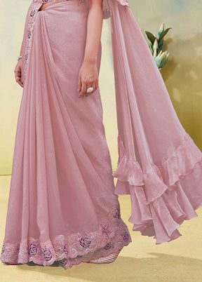 Pink Spun Silk Saree With Blouse Piece (Ready to Wear Saree)