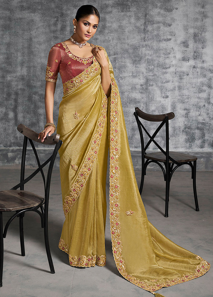 Yellow Tissue Silk Saree With Blouse Piece