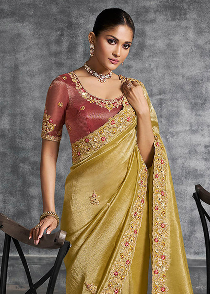 Yellow Tissue Silk Saree With Blouse Piece