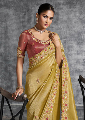 Yellow Tissue Silk Saree With Blouse Piece