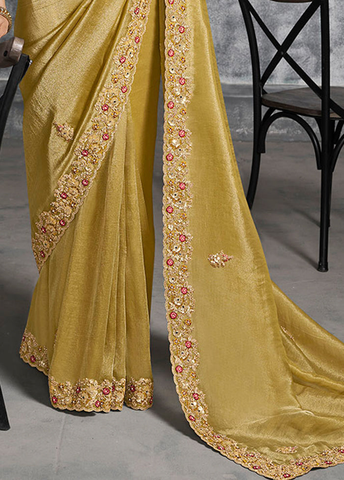 Yellow Tissue Silk Saree With Blouse Piece