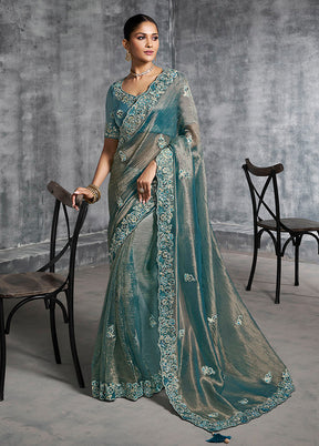 Blue Tissue Silk Saree With Blouse Piece