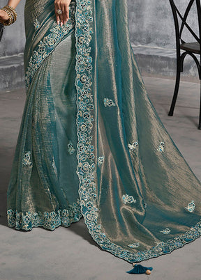 Blue Tissue Silk Saree With Blouse Piece