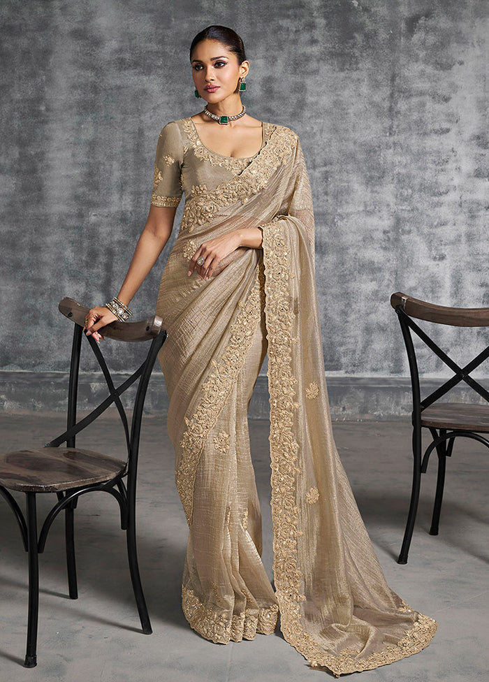 Grey Tissue Silk Saree With Blouse Piece