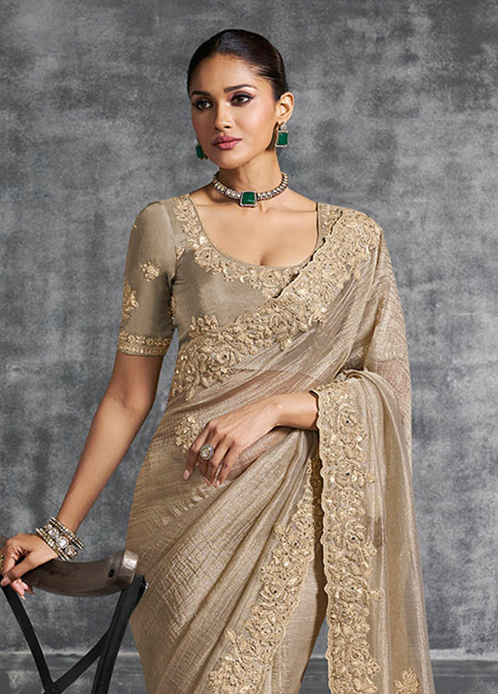 Grey Tissue Silk Saree With Blouse Piece