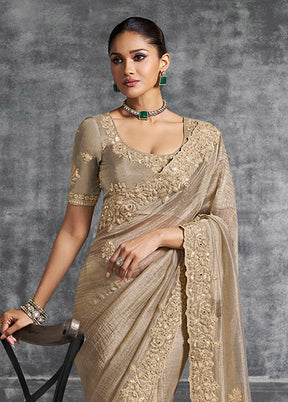 Grey Tissue Silk Saree With Blouse Piece