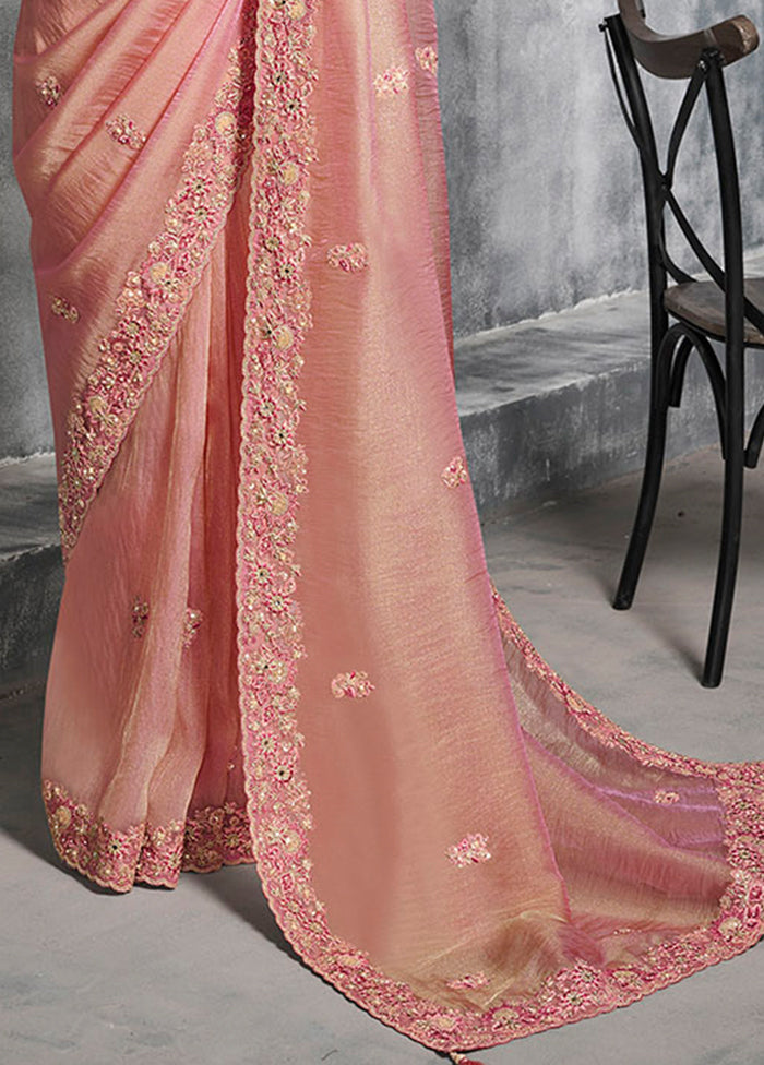 Pink Tissue Silk Saree With Blouse Piece