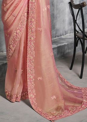 Pink Tissue Silk Saree With Blouse Piece