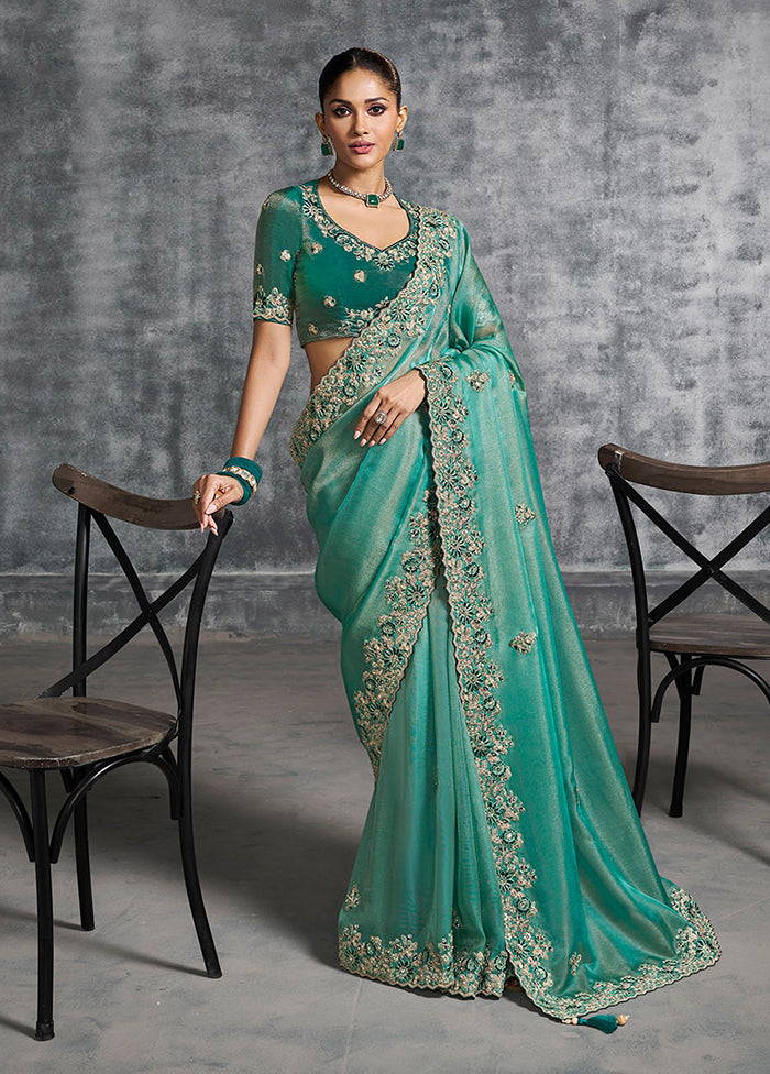 Green Tissue Silk Saree With Blouse Piece